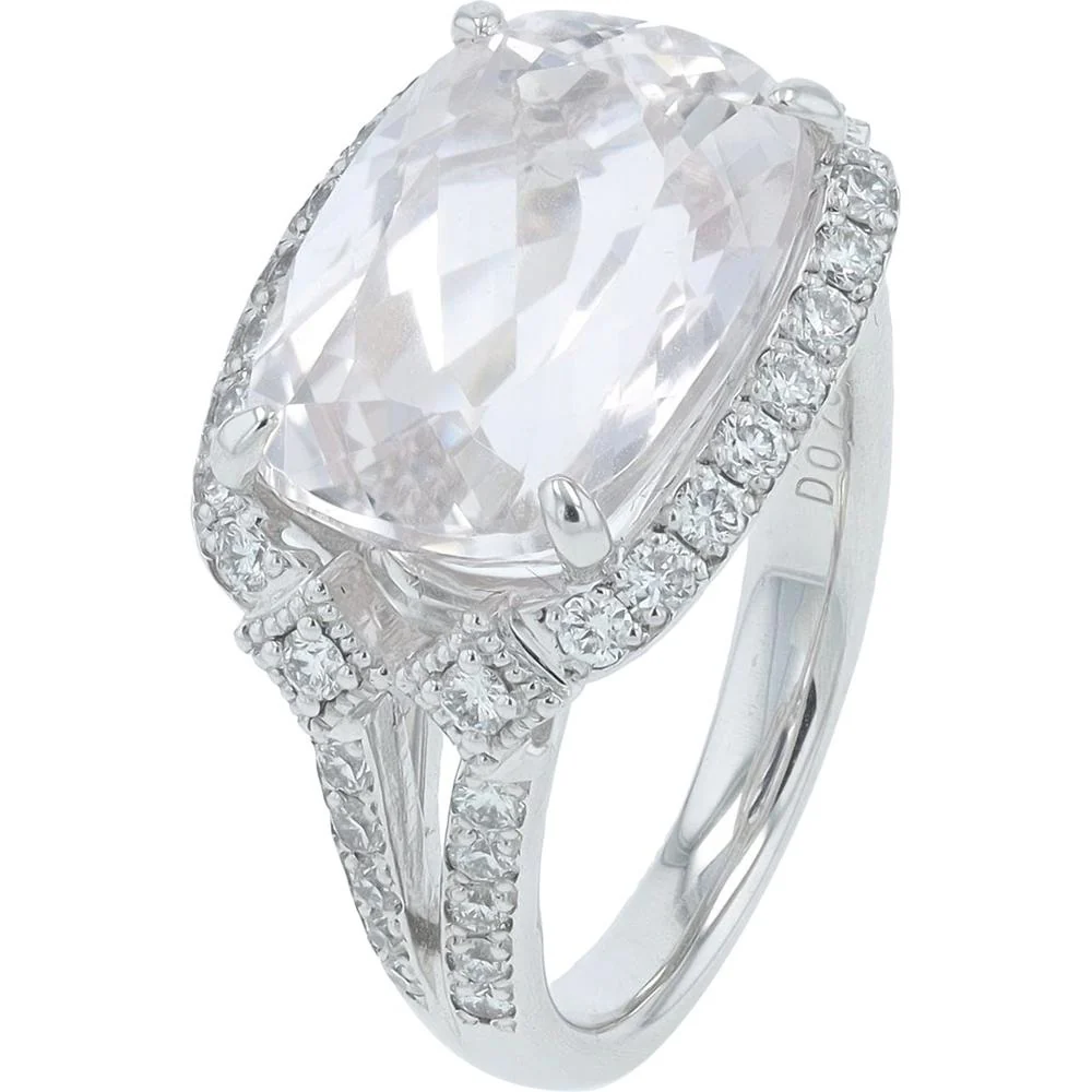 18K White Gold 8.22 Carat Cushion Cut Kunzite Ring with 0.70 Carat Pavé Diamond Halo