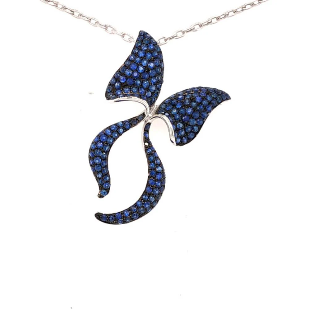 18K White Gold Abstract Blue Sapphire Pendant Necklace by Afarin