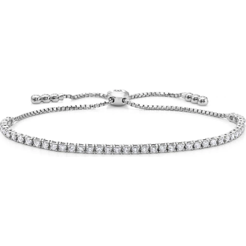 18K White Gold Adjustable Tennis Bracelet with Round Diamonds by Afarin