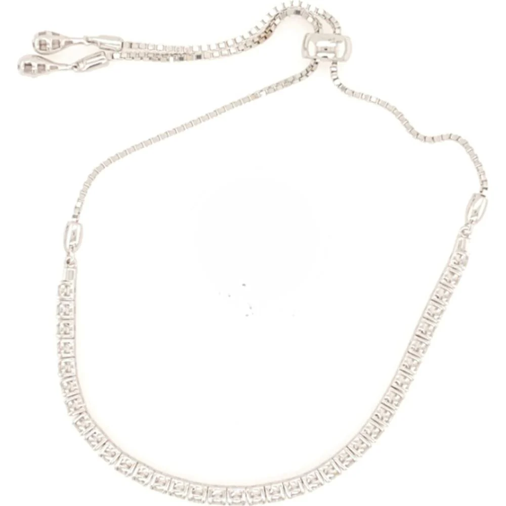 18K White Gold Adjustable Tennis Bracelet with Round Diamonds by Afarin