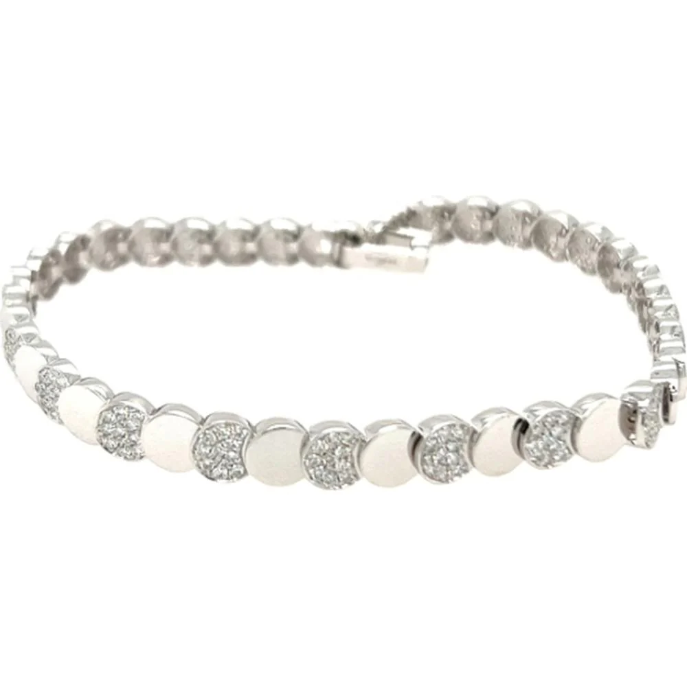 18K White Gold Alternating Polished Circle and Diamond Link Bracelet by Afarin