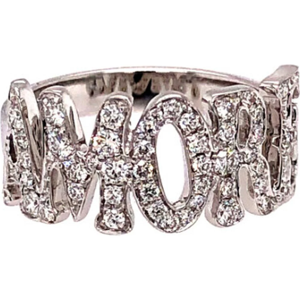 18K White Gold AMORE Script Ring with Pavé-Set Diamonds by Afarin