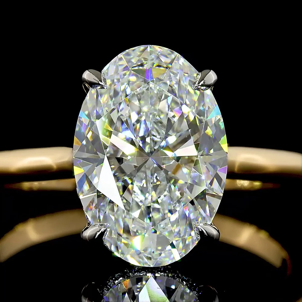 18K White Gold and Platinum Oval Cut Lab Diamond Hidden Halo Ring - 3.18 Carat Total Weight, D VVS2 - Covaloro Fine Jewelry - Image 2