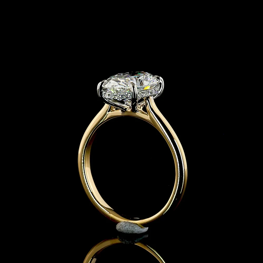 18K White Gold and Platinum Oval Cut Lab Diamond Hidden Halo Ring - 3.18 Carat Total Weight, D VVS2 - Covaloro Fine Jewelry - Image 3