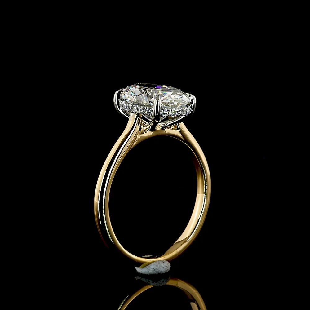 18K White Gold and Platinum Oval Cut Lab Diamond Hidden Halo Ring - 3.18 Carat Total Weight, D VVS2 - Covaloro Fine Jewelry - Image 4