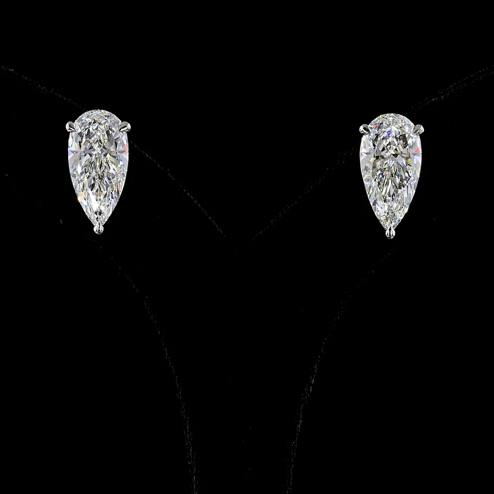 18K White Gold & Platinum Pear Shape Martini Diamond Stud Earrings with Lab Grown F VS1 Diamonds - 11.37 Carat Total Weight - Covaloro Fine Jewelry
