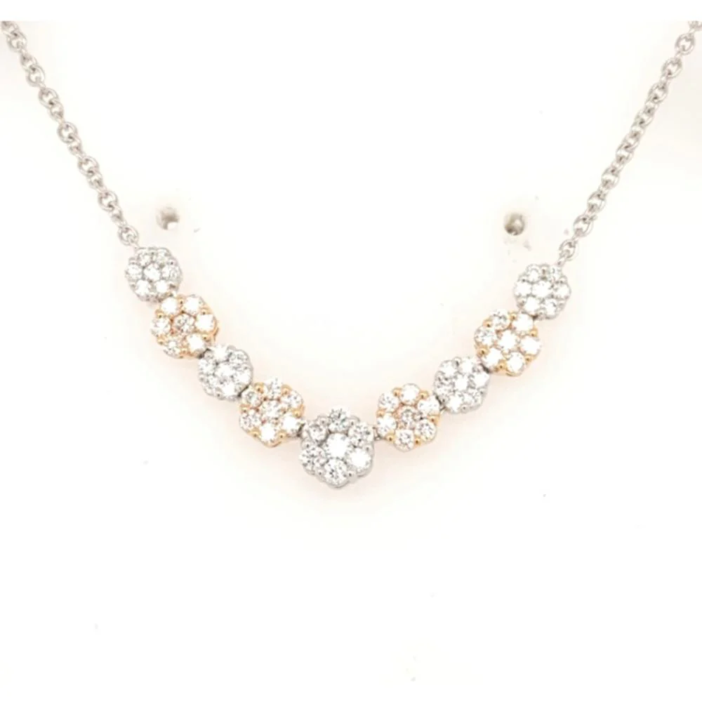 18K White Gold and Rose Gold Floral Diamond Cluster Necklace by Afarin