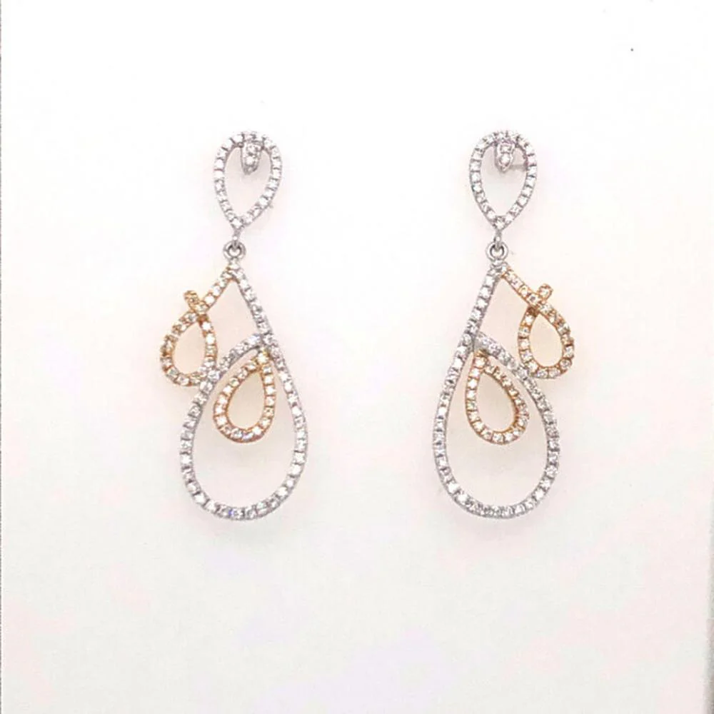 18K White Gold and Rose Gold Open Teardrop Drop Earrings with Diamond Accents by Afarin