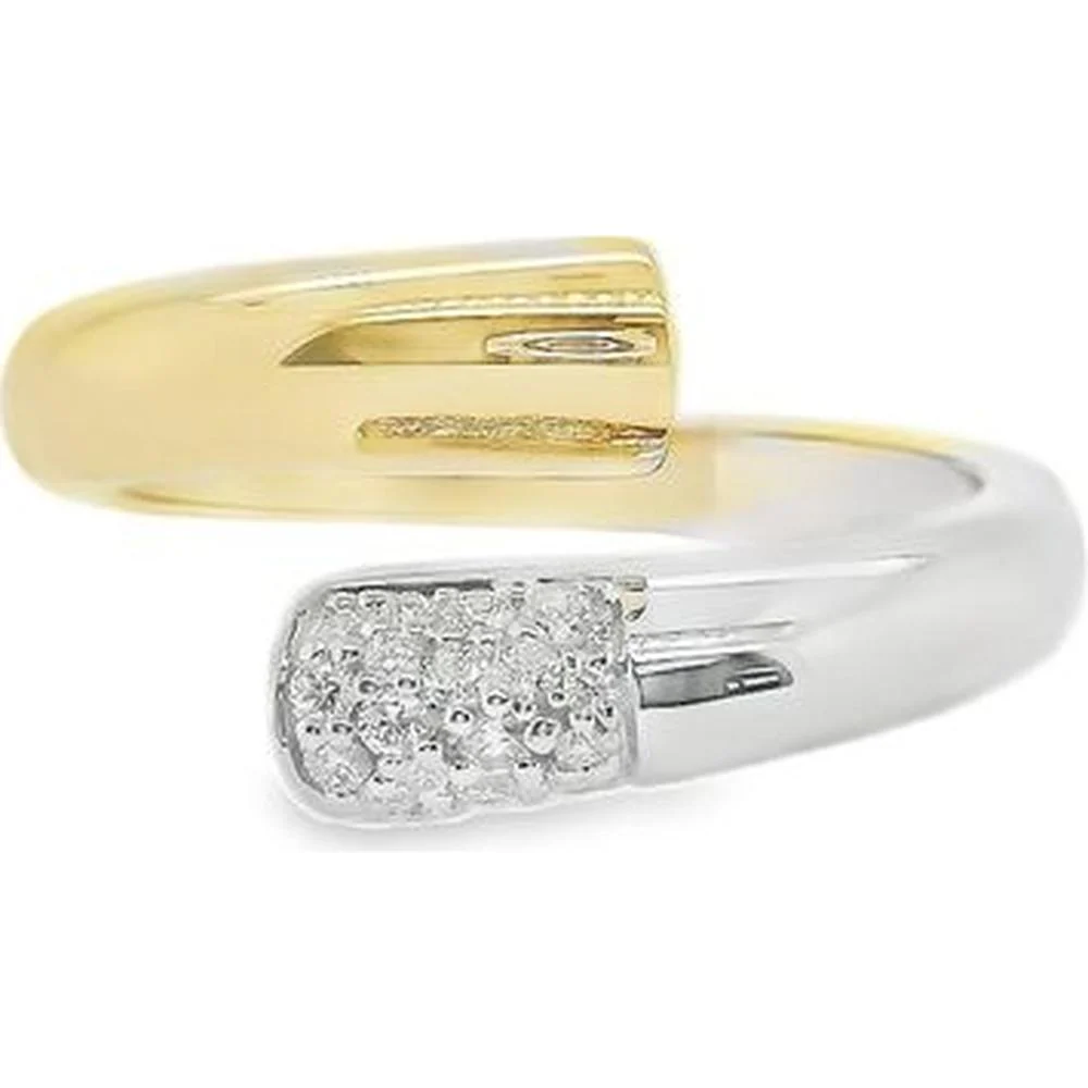 18K White Gold and Yellow Gold Contemporary Open Wrap Diamond Ring by Afarin