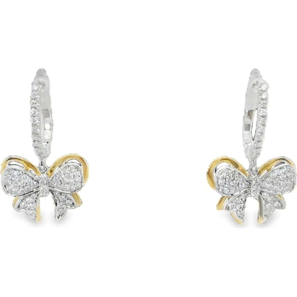18K White Gold and Yellow Gold Diamond Bow Drop Earrings by Afarin