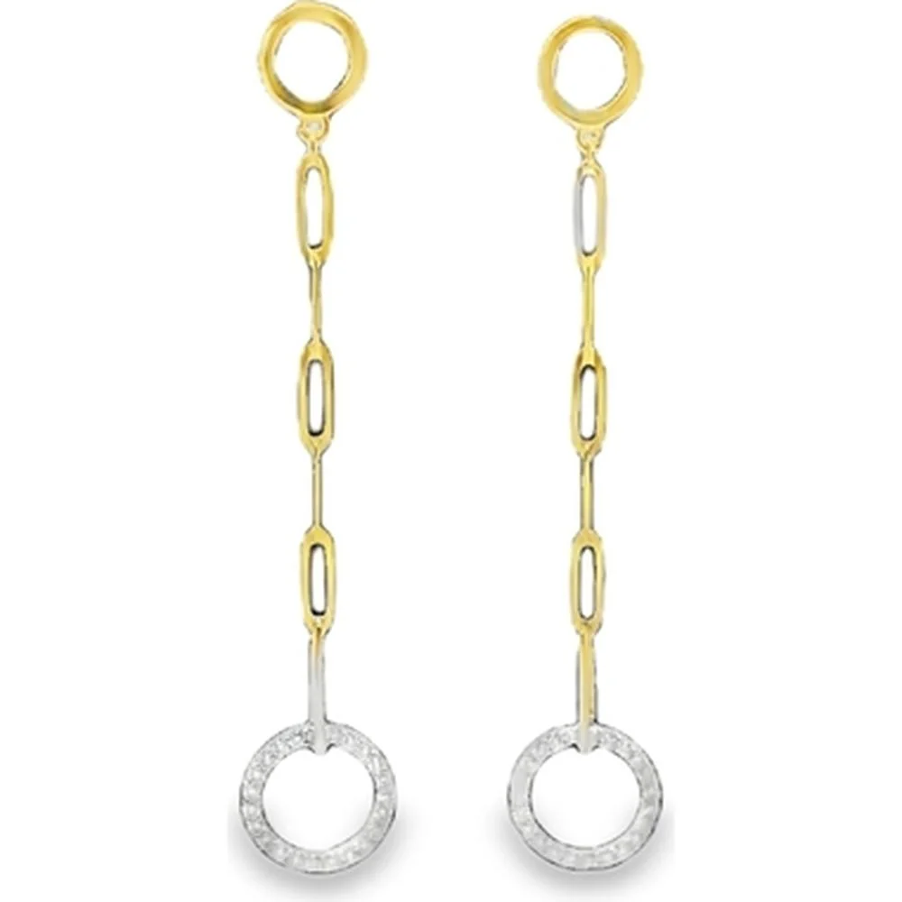 18K White Gold and Yellow Gold Diamond Circle Drop Earrings by Afarin