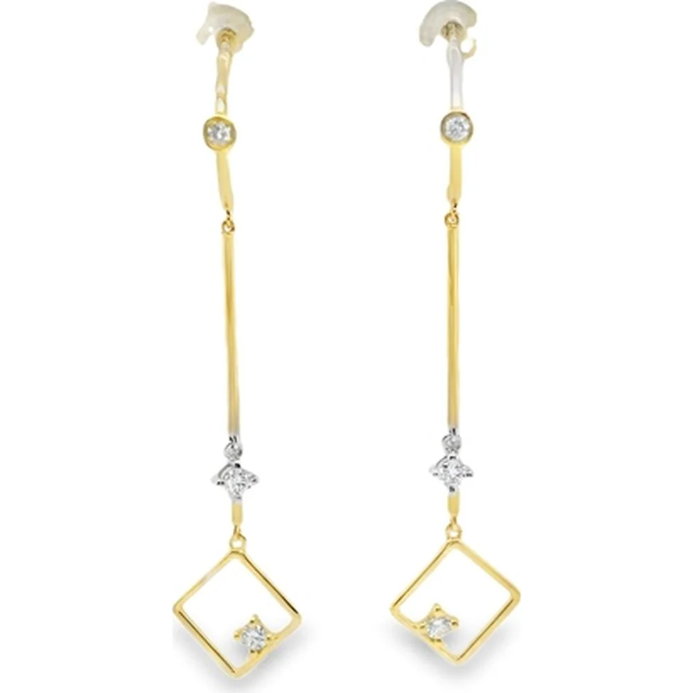 18K White Gold and Yellow Gold Geometric Drop Earrings with Round Diamond Accents by Afarin