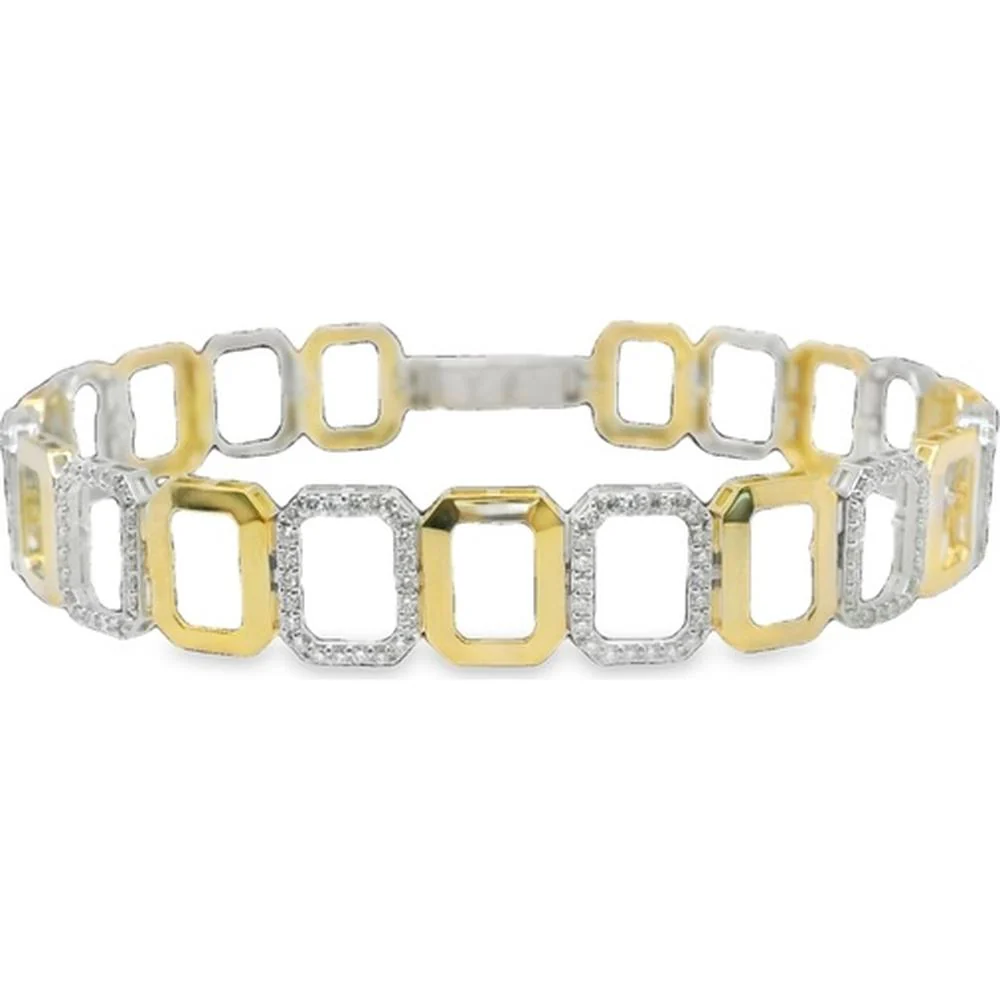 18K White Gold and Yellow Gold Geometric Link Diamond Bracelet by Afarin