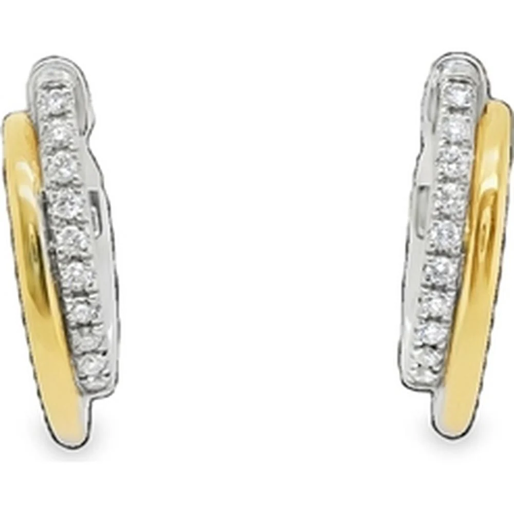 18K White Gold and Yellow Gold Huggie Earrings with Diamond Accents by Afarin