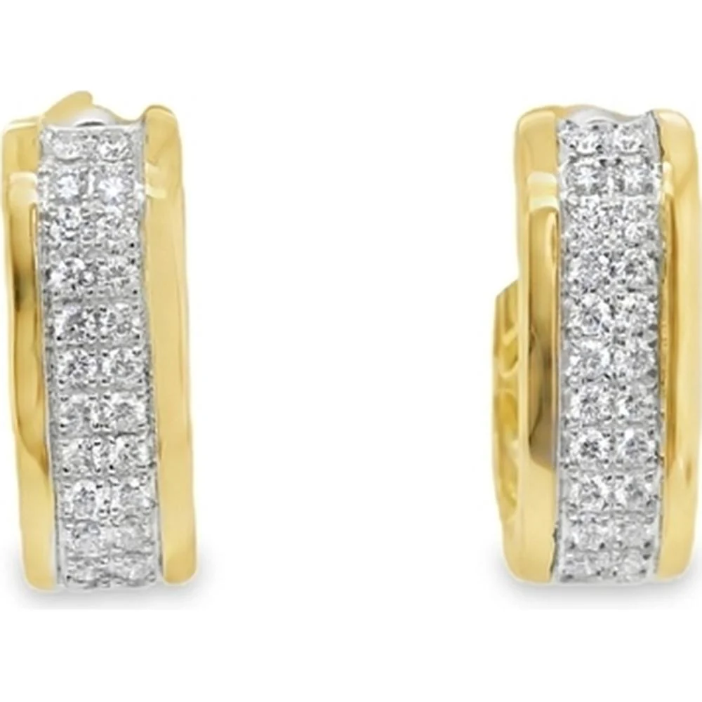 18K White Gold & Yellow Gold Huggie Earrings with Front-Set Round Diamonds by Afarin