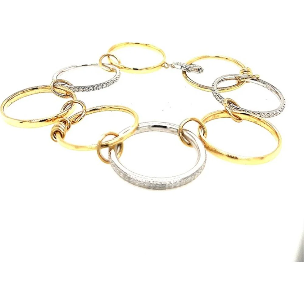 18K White Gold and Yellow Gold Oval Link Bracelet with Diamond Accents by Afarin