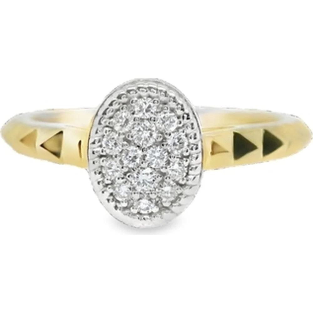 18K White Gold and Yellow Gold Oval Pavé Diamond Ring by Afarin