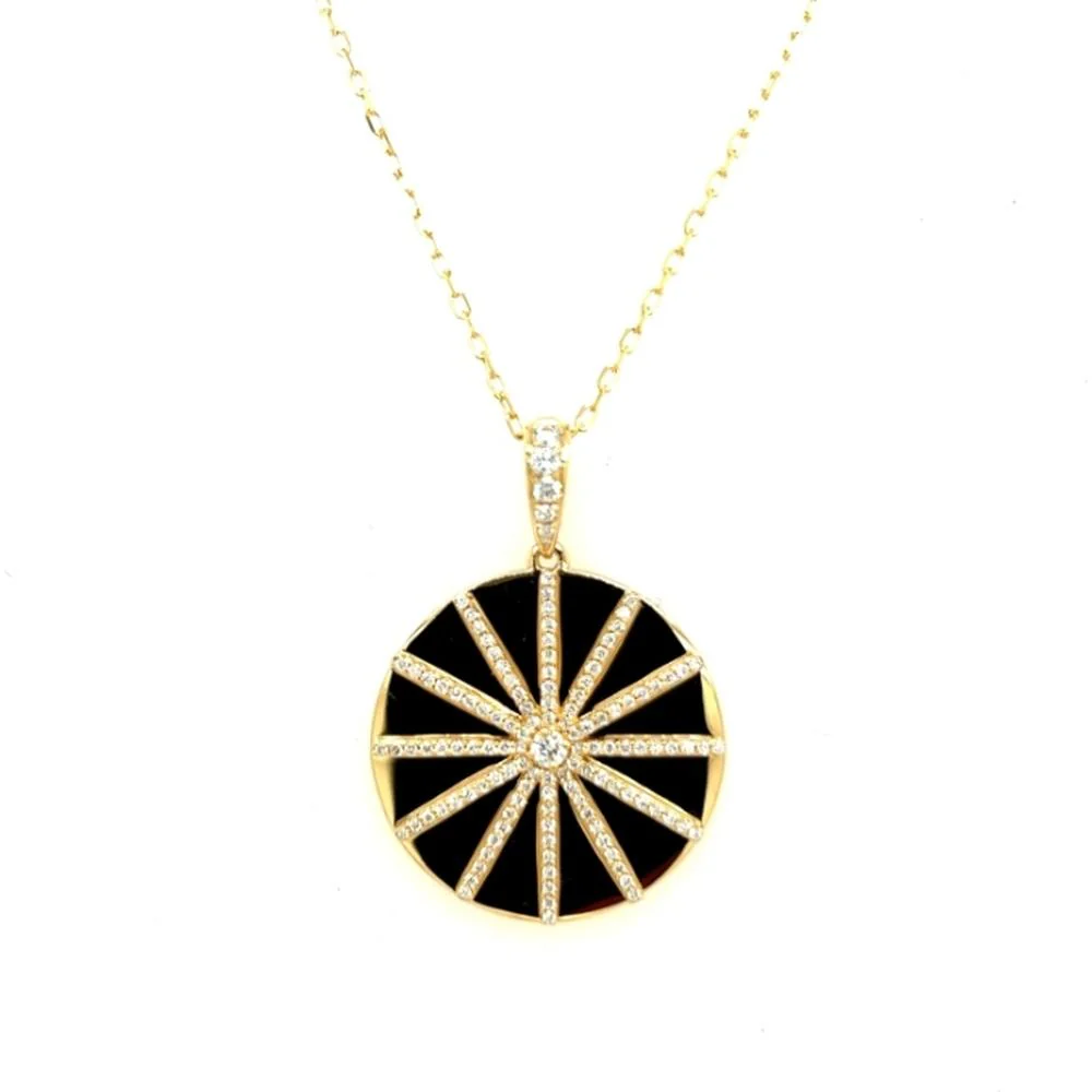 18K White Gold and Yellow Gold Round Diamond Starburst Pendant Necklace by Afarin