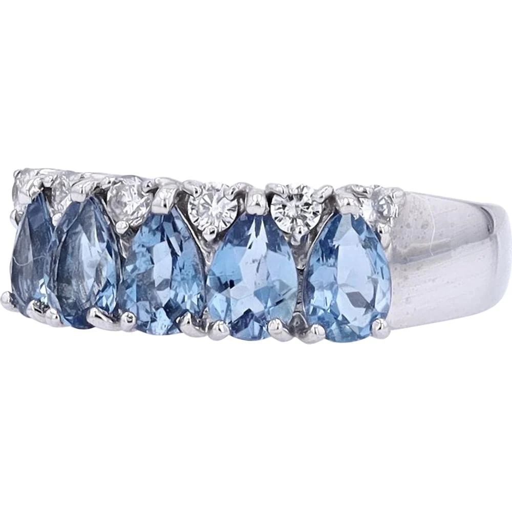 18K White Gold Aqua Ring with Pear - Shaped Aquamarine and Diamond Accents - 1.73 Carat Total Weight - Image 2