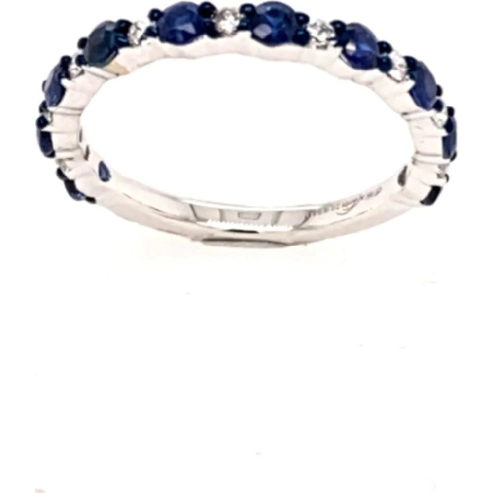 18K White Gold Band Ring with Alternating Oval Blue Sapphires and Round Diamond Accents by Afarin