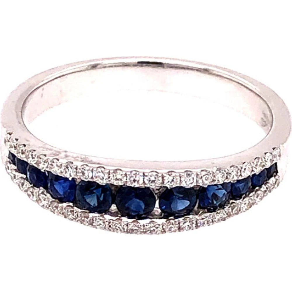 18K White Gold Band Ring with Blue Sapphires and Diamond Accents by Afarin