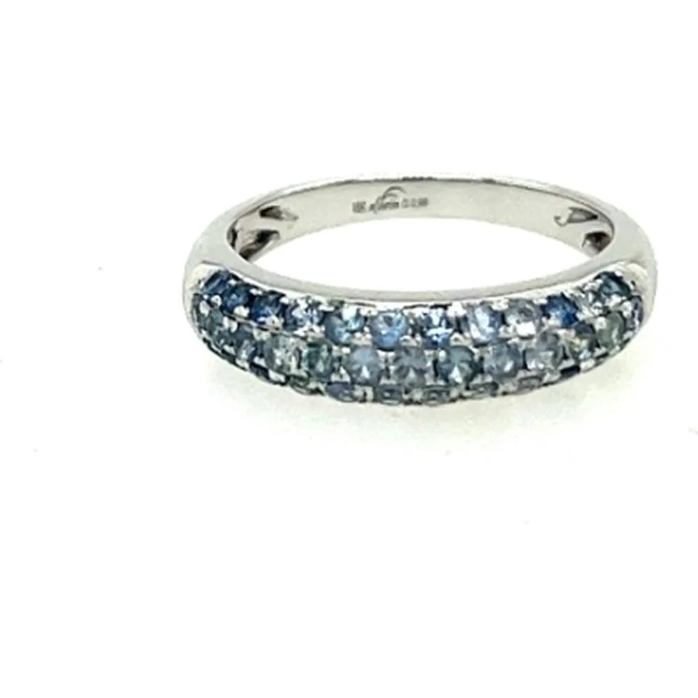 18K White Gold Band Ring with Blue Sapphires by Afarin
