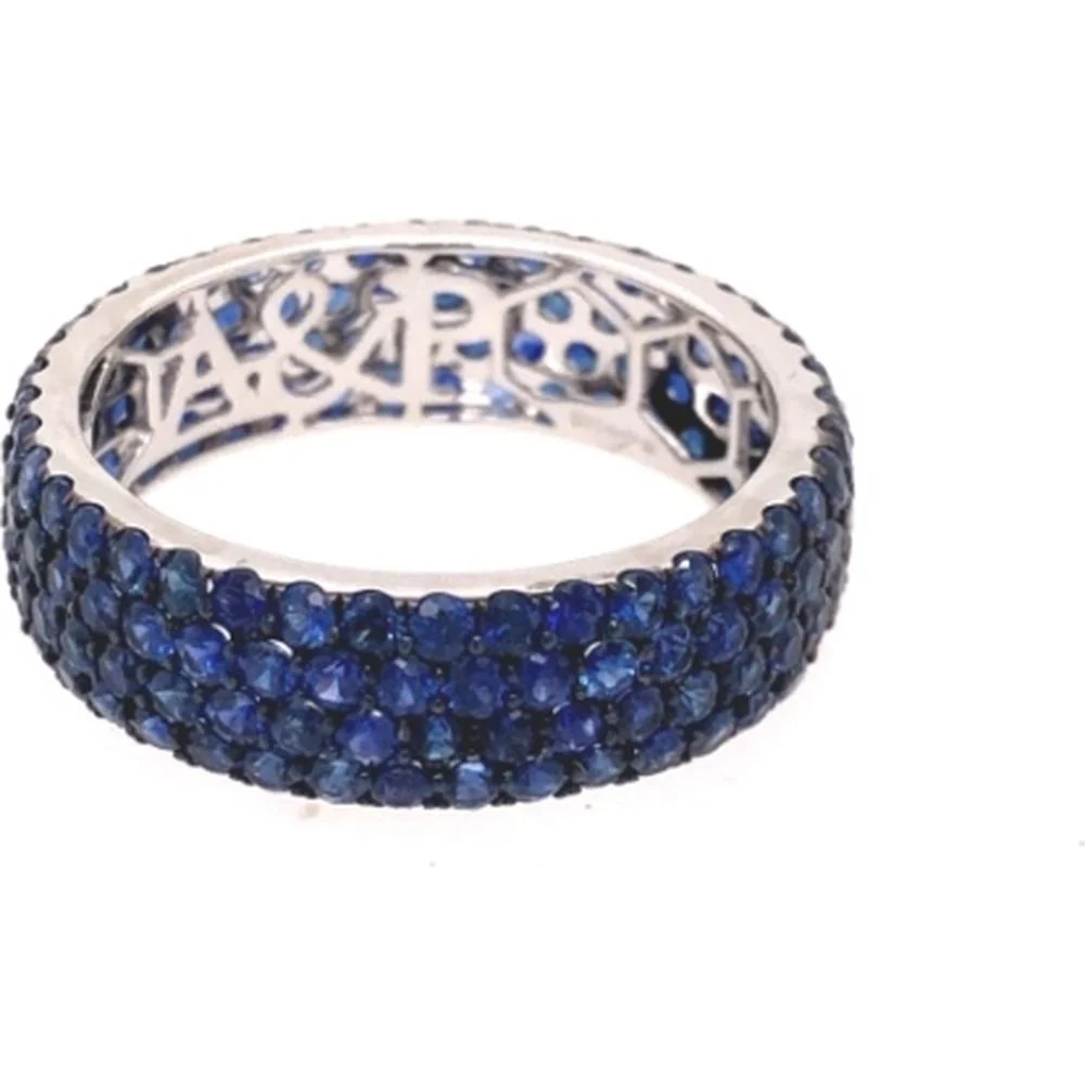 18K White Gold Band Ring with Pavé Blue Sapphires by Afarin