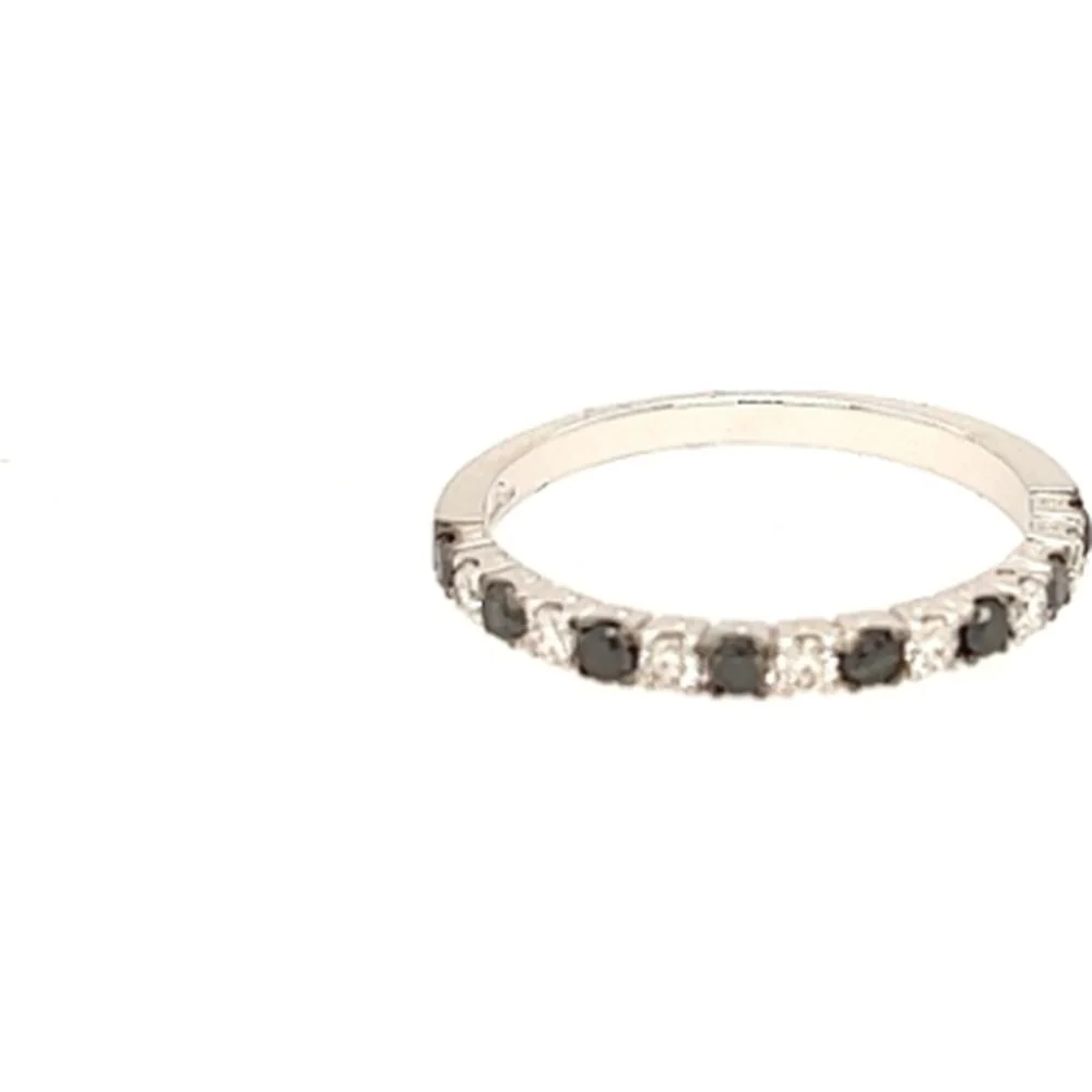 18K White Gold Band Ring with Round Black Diamonds by Afarin