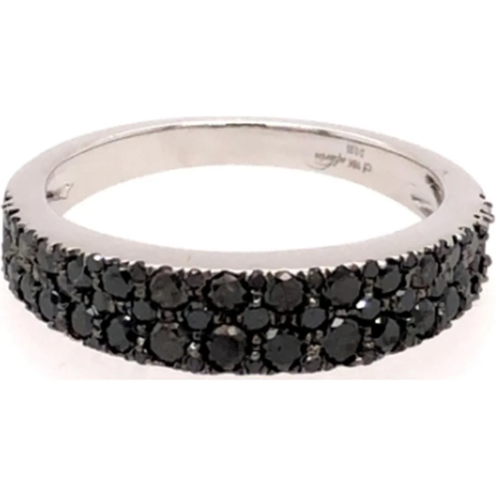 18K White Gold Band Ring with Round Black Diamonds by Afarin
