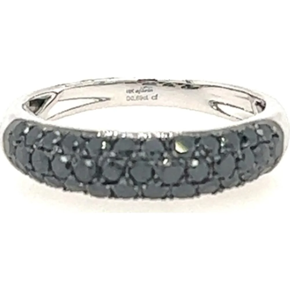 18K White Gold Band Ring with Round Black Diamonds by Afarin