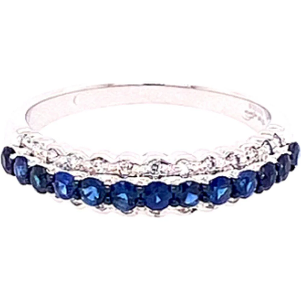18K White Gold Band Ring with Round Blue Sapphires and Diamonds by Afarin