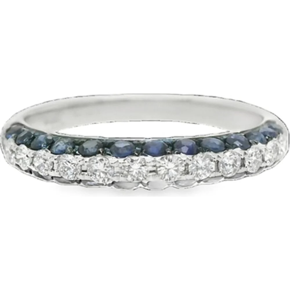 18K White Gold Band Ring with Round Blue Sapphires and Diamonds by Afarin