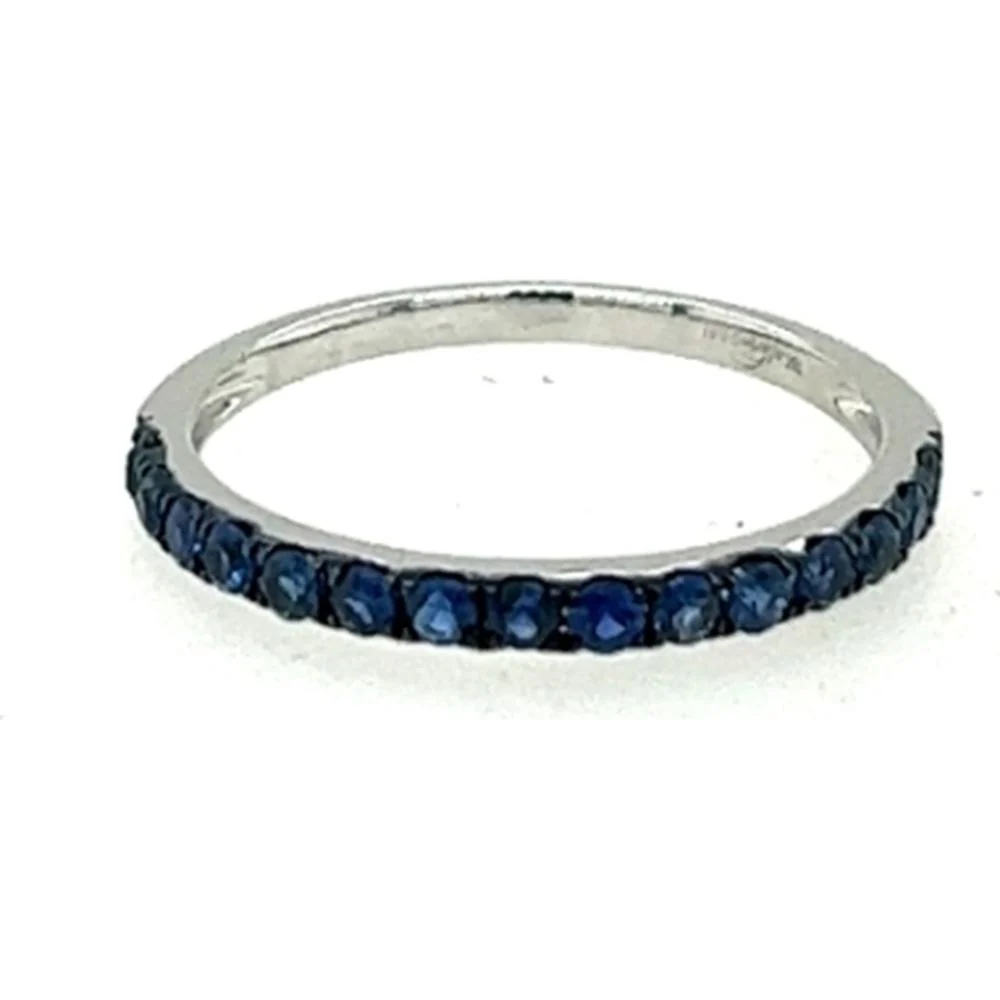 18K White Gold Band Ring with Round Blue Sapphires by Afarin