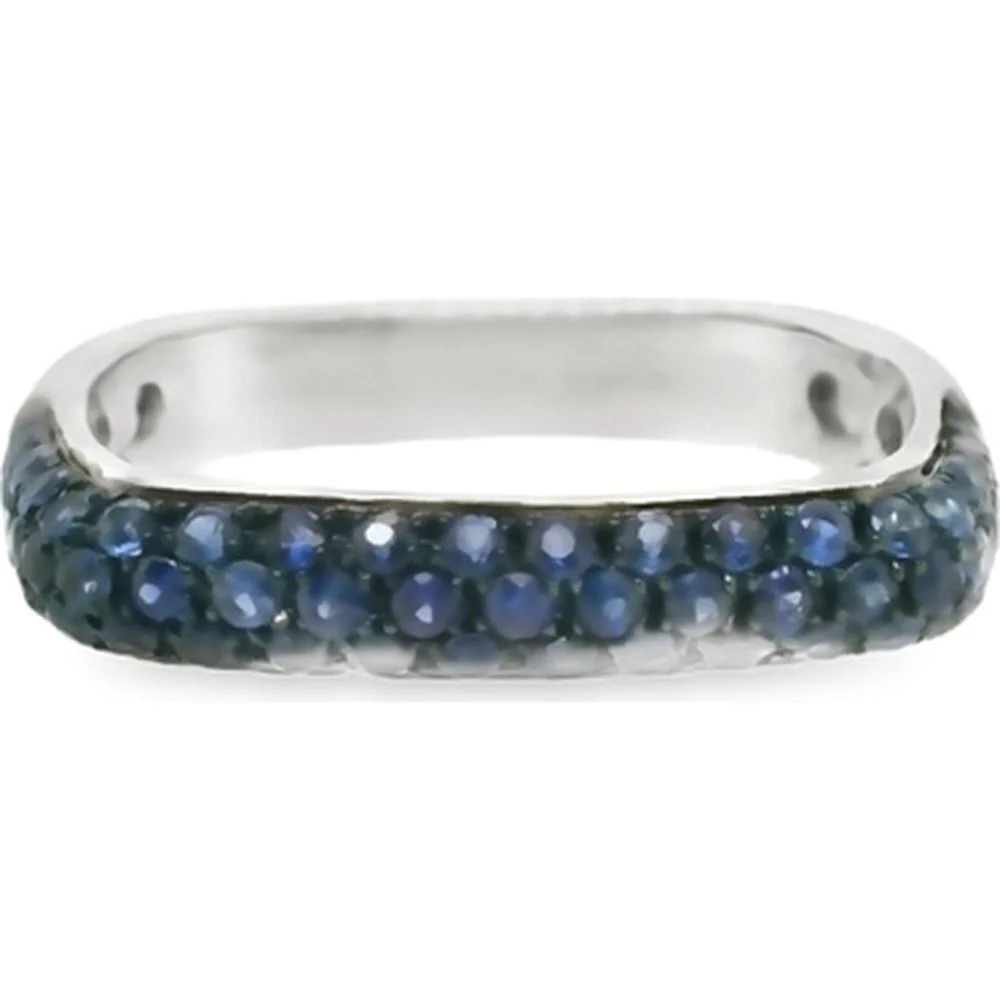 18K White Gold Band Ring with Round Blue Sapphires by Afarin