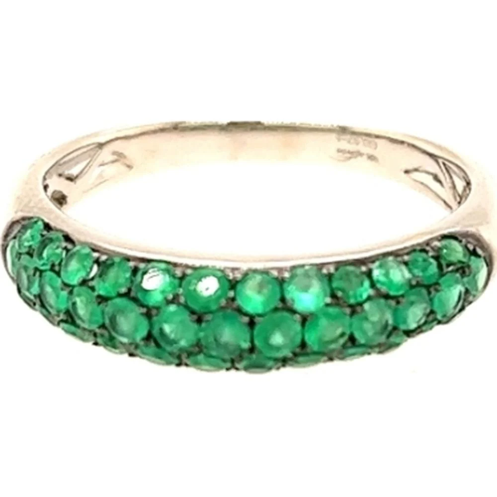 18K White Gold Band Ring with Round Emeralds by Afarin