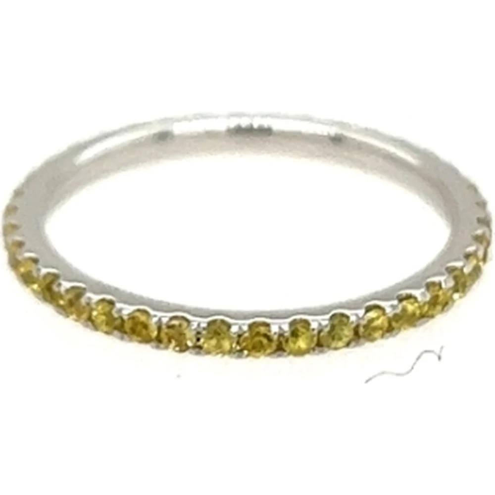 18K White Gold Band Ring with Round Yellow Sapphires by Afarin