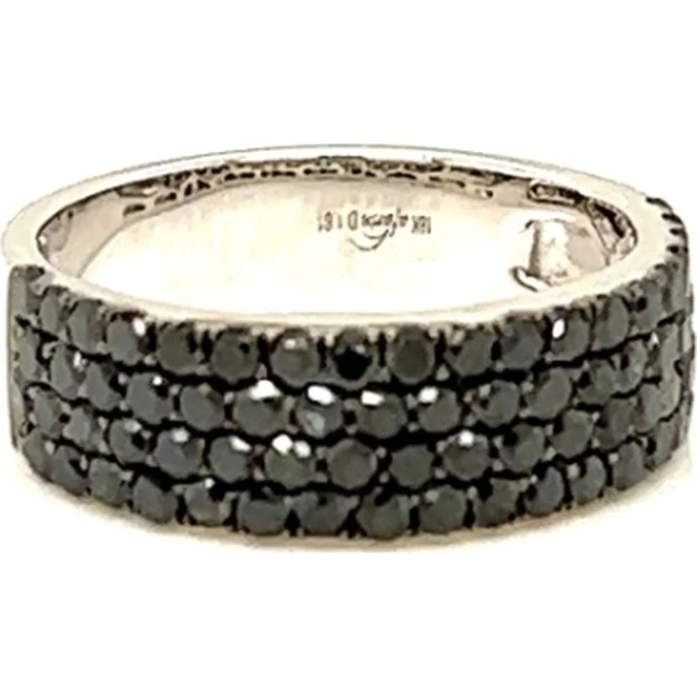 18K White Gold Band Ring with Rows of Round Black Diamonds by Afarin