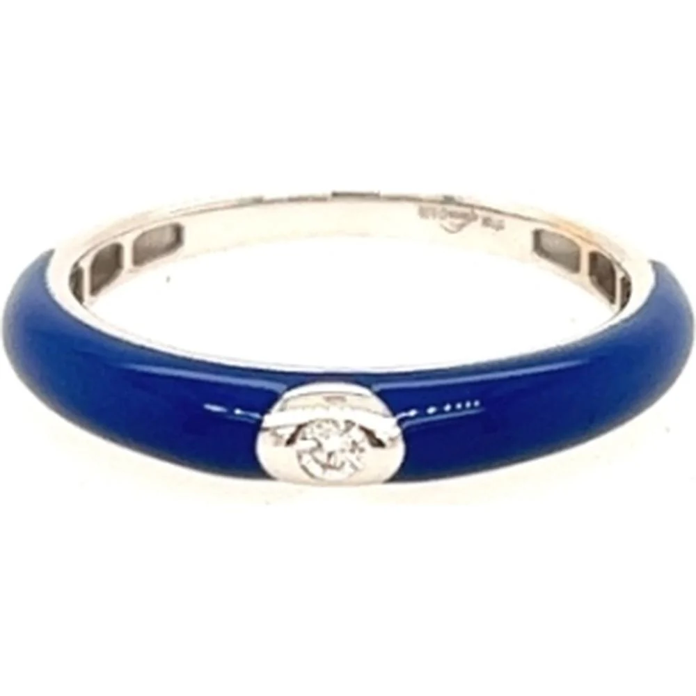 18K White Gold Blue Enamel Band Ring with Diamond Accent by Afarin