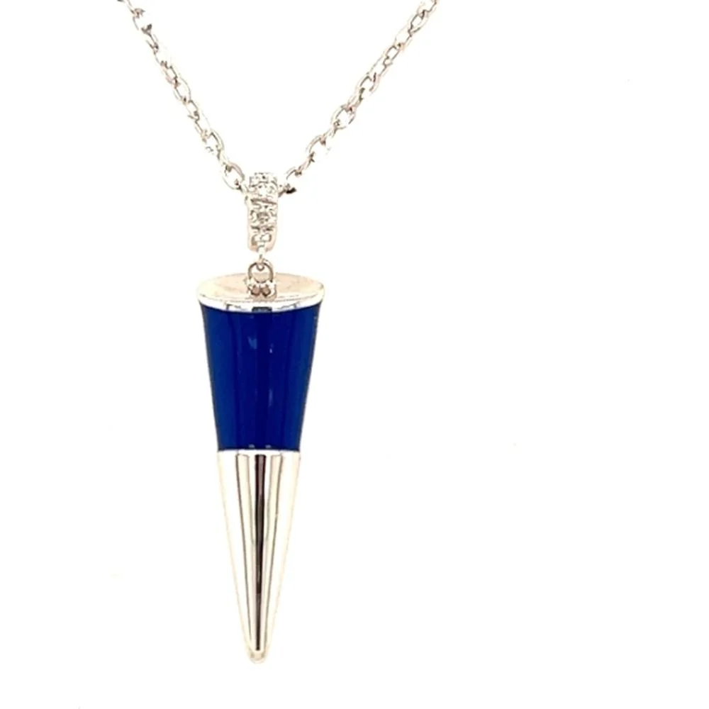 18K White Gold Blue Enamel Tapered Pendant Necklace by Afarin