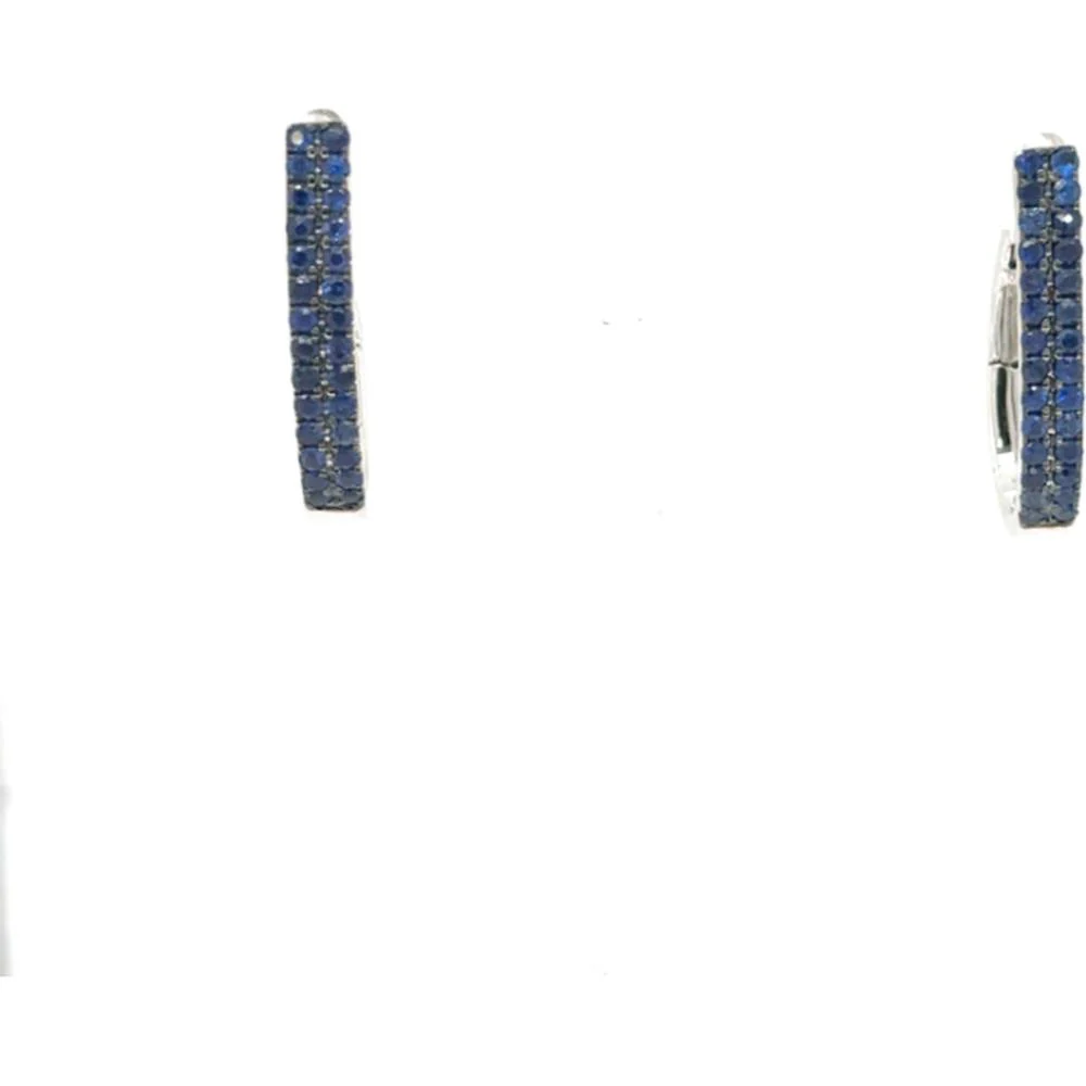 18K White Gold Blue Sapphire Huggie Earrings by Afarin