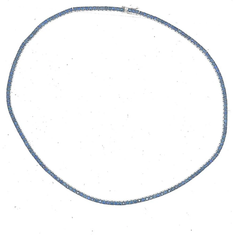 18K White Gold Blue Sapphire Tennis Necklace by Afarin