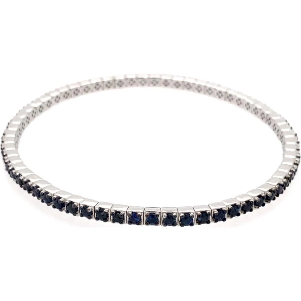 18K White Gold Blue Sapphire Tennis-Style Bangle Bracelet by Afarin