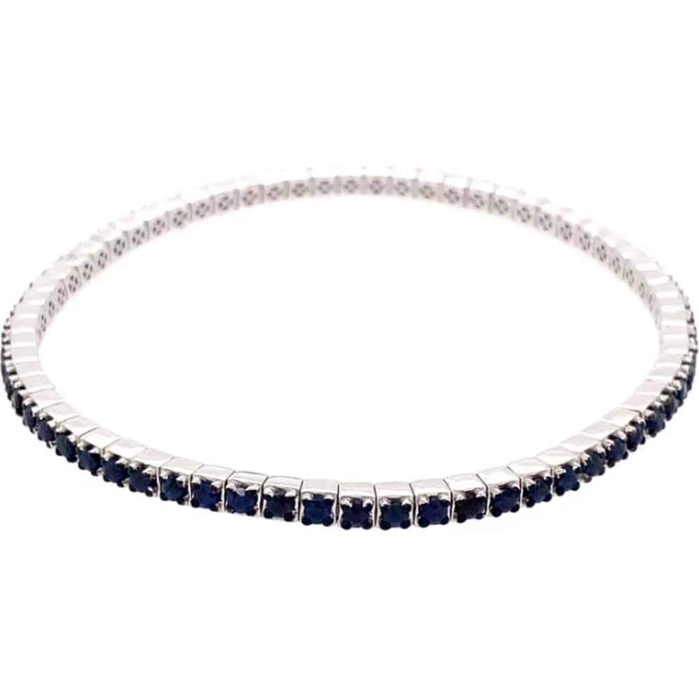 18K White Gold Blue Sapphire Tennis-Style Bangle Bracelet by Afarin