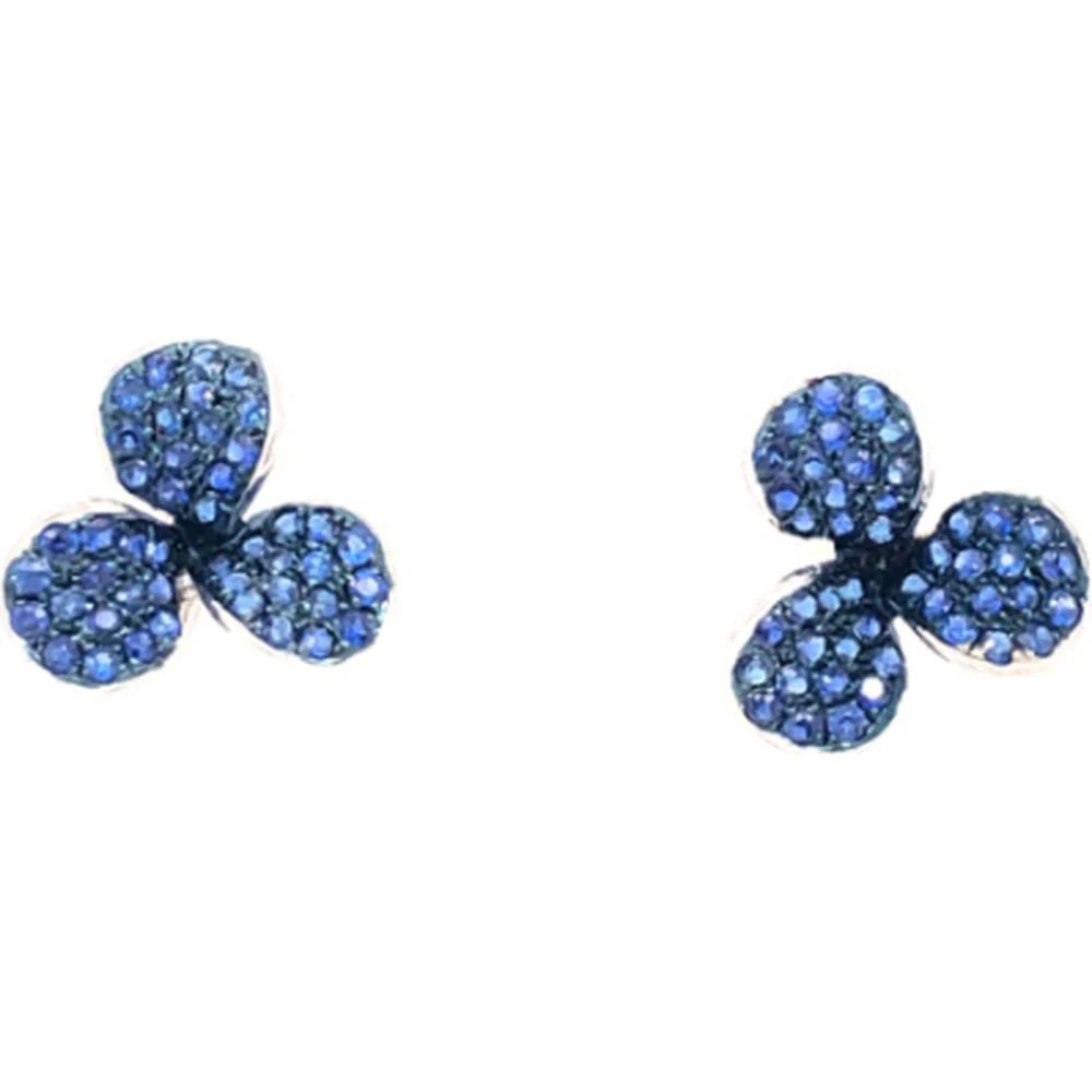 18K White Gold Blue Sapphire Three-Motif Stud Earrings by Afarin