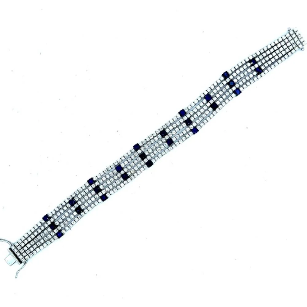 18K White Gold Bracelet with Diamonds and Blue Sapphires by Afarin
