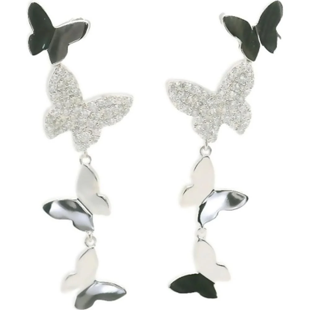 18K White Gold Butterfly Drop Earrings with Diamond Accents by Afarin