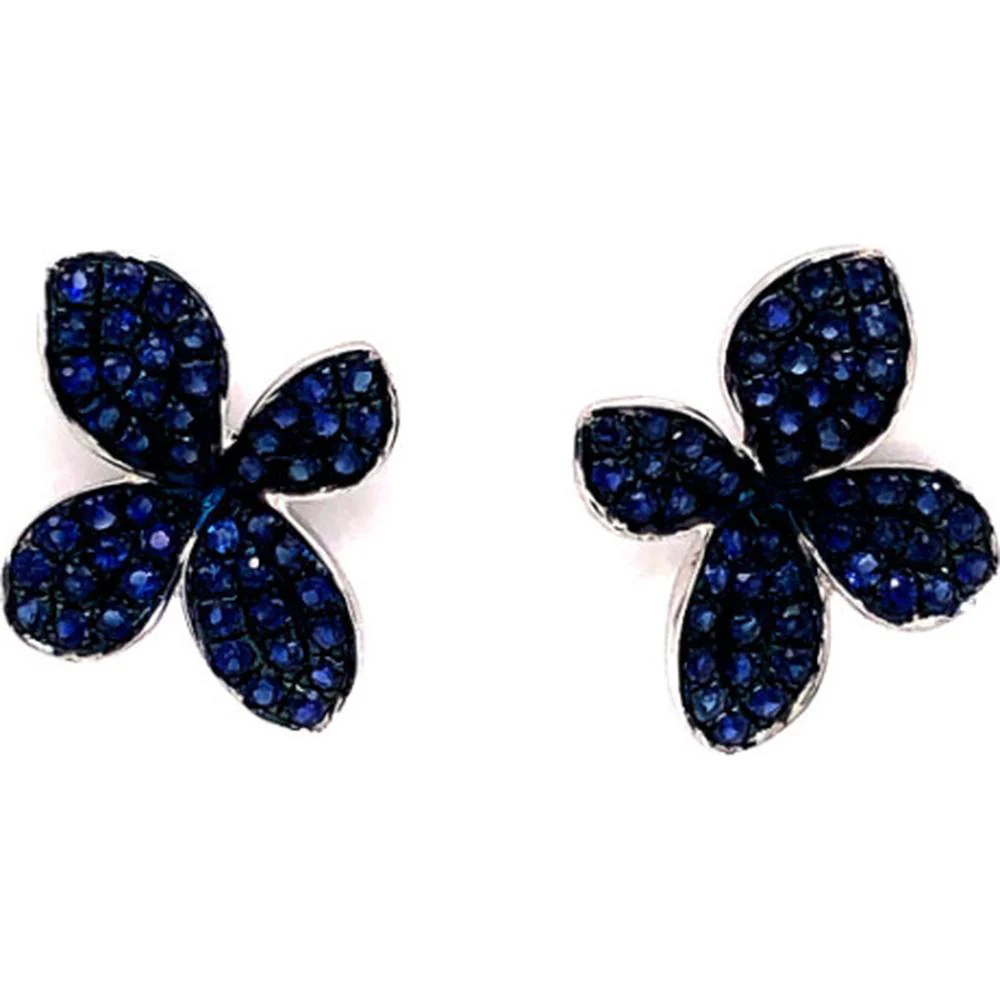 18K White Gold Butterfly Motif Earrings with Blue Sapphires by Afarin