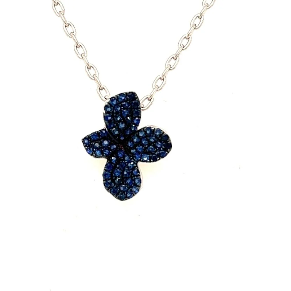 18K White Gold Butterfly Pendant Necklace with Pavé Blue Sapphires by Afarin