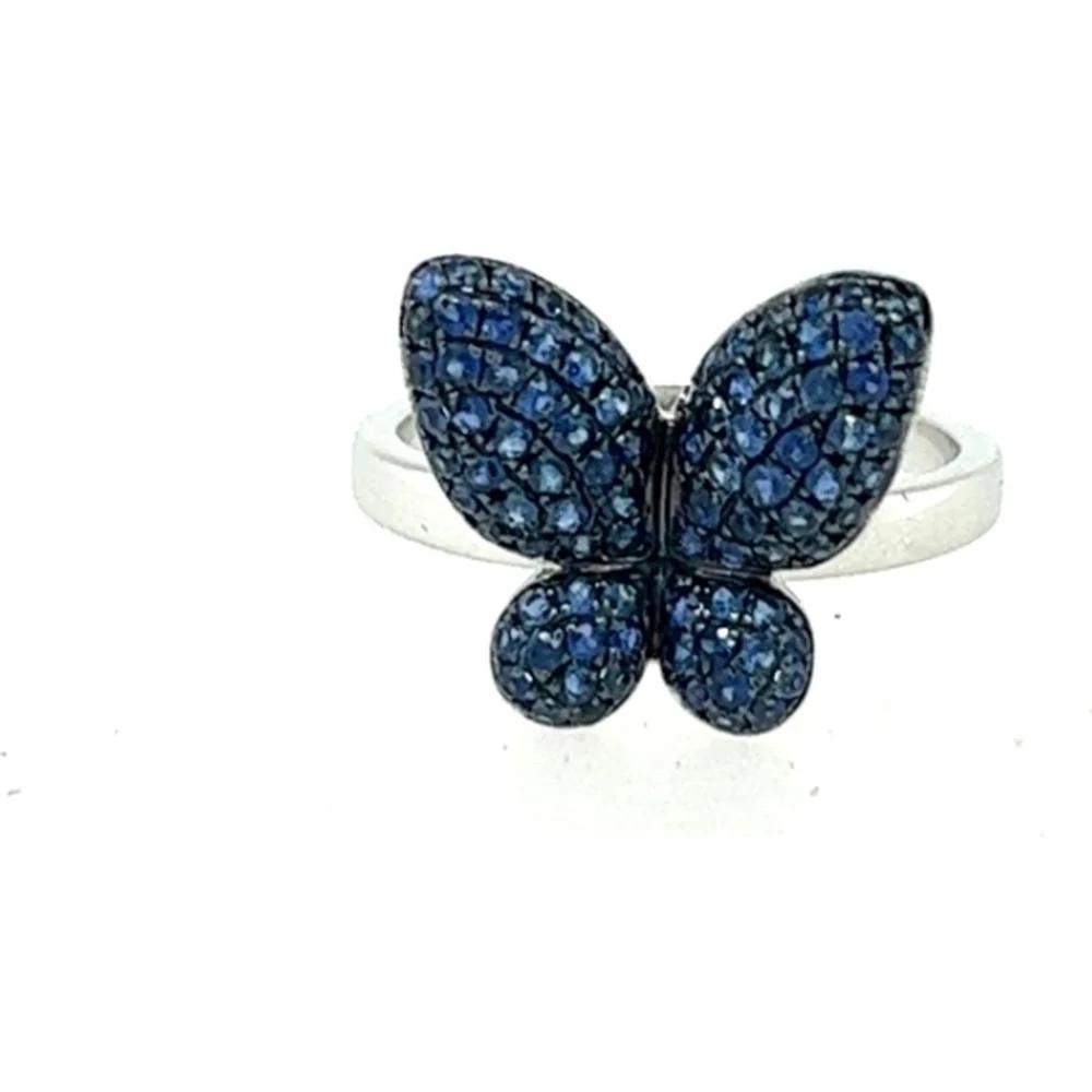 18K White Gold Butterfly Ring with Blue Sapphires by Afarin