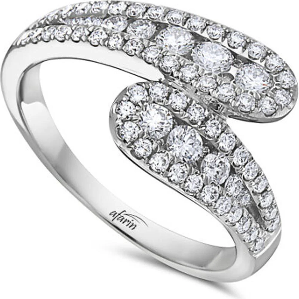 18K White Gold Bypass Diamond Ring with Round Diamonds by Afarin
